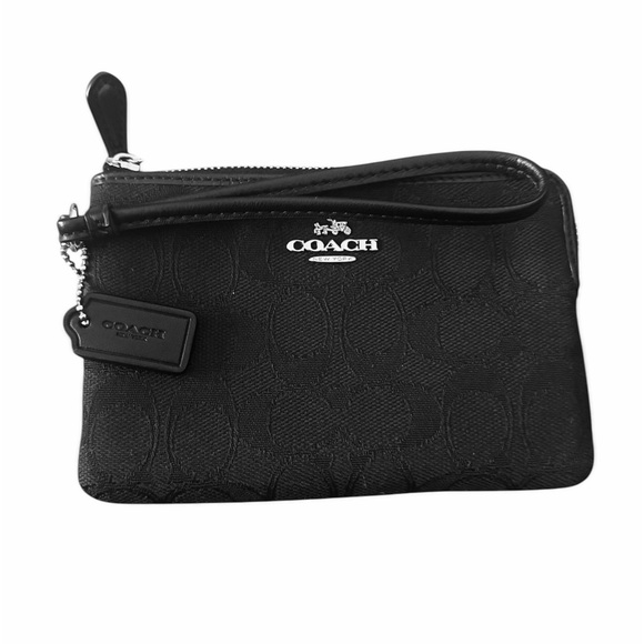 Coach Outline Signature Corner Zip Black Wristlet Purse F54627 with Hangtag - Picture 2 of 7